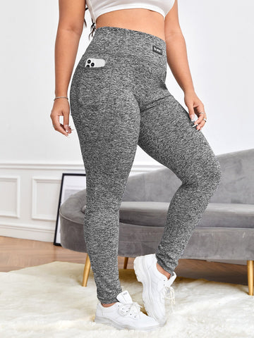 Taglie Forti Leggings con toppa lettera tasca laterale per telefono